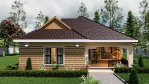 Modern affordable 3 bedroom house design with floor plan. Front view