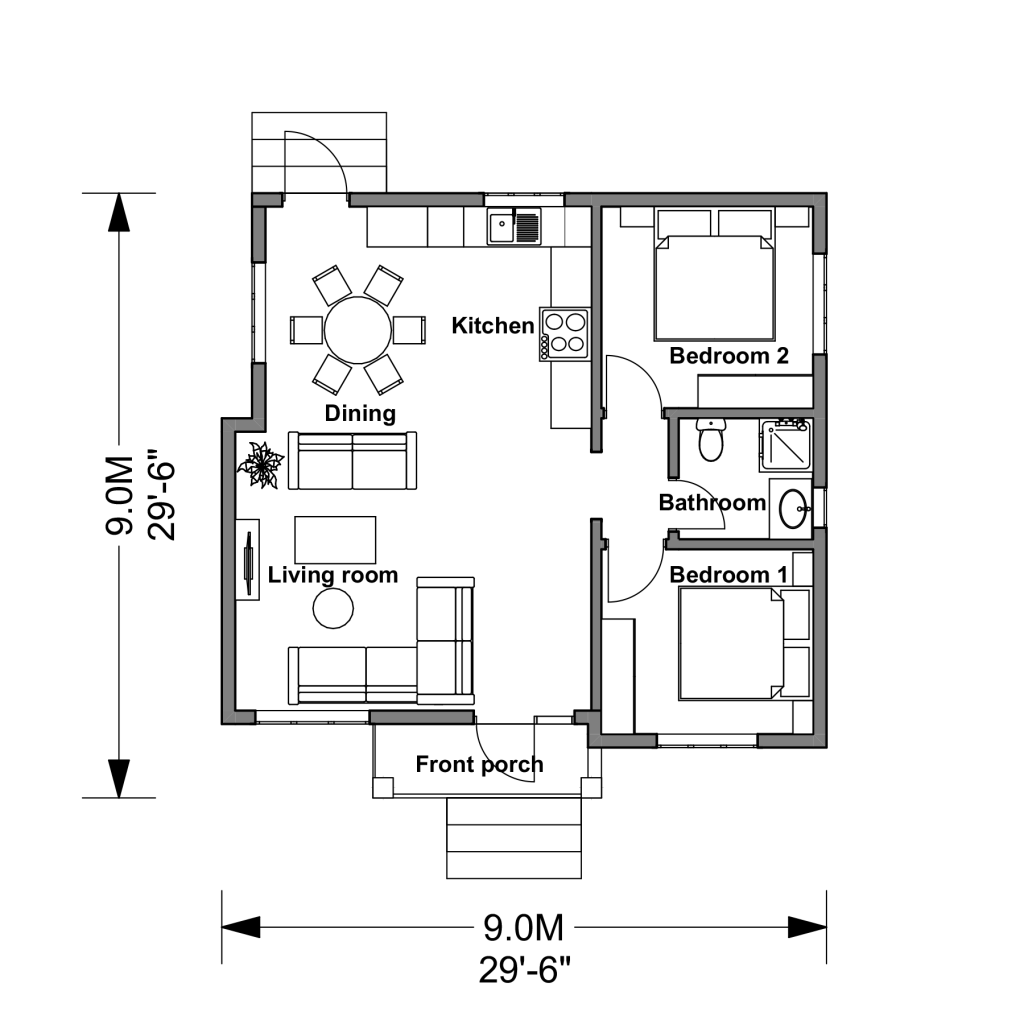 9MX9M 2 bedroom house design. RMC29 - Ujenzi Forum