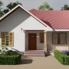 Front view of 10Mx15m 3 bedrooms house design with floor plan