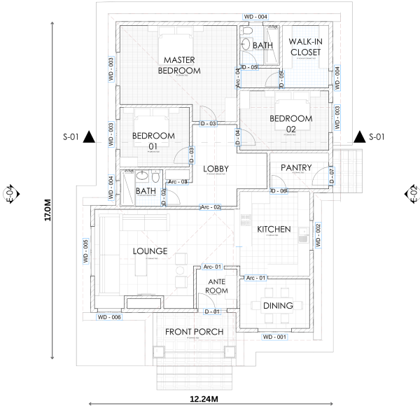 12.24M x 17.0M 3 bedrooms house design floorplan