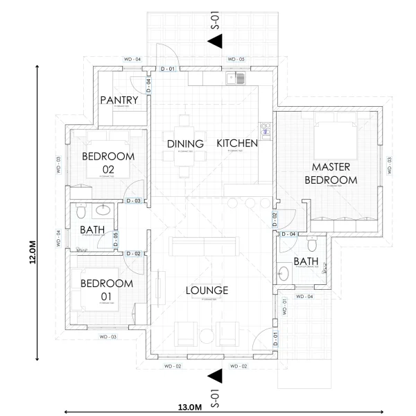 3 bedrooms RMC 30 floorplan
