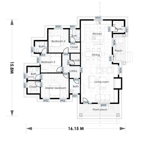 Ensuite 3 bedroom house design floor plan