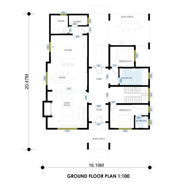 RMC36 4 bedrooms house design maisonette GROUND FLOOR PLAN