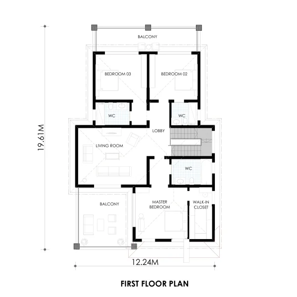 RMC34 4 bedrooms maisonette house design first floor plan