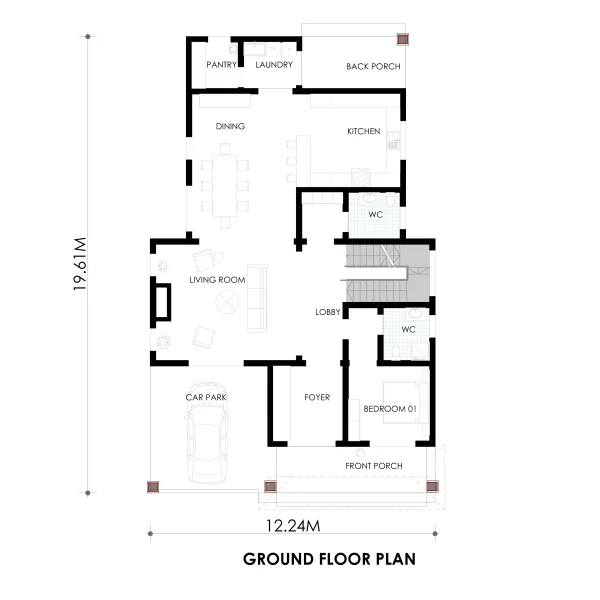 RMC34 4 bedrooms maisonette house design ground floor plan