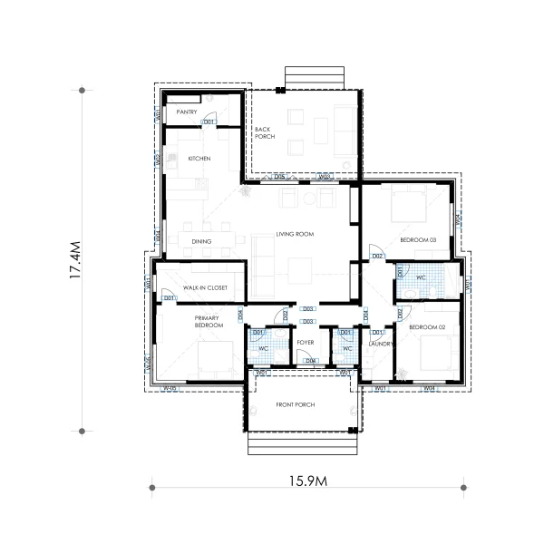 3 bedroom house design floor plan RMC35