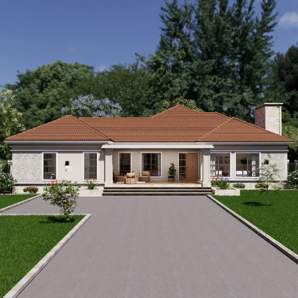 4 bedroom bungalow house design with floorplan front view