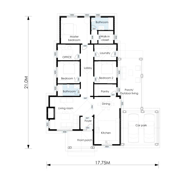 FLOOR PLAN 3 BEDROOM HOUSE DESIGN RMC38