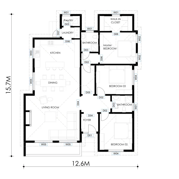 3 bedroom house design Floorplan