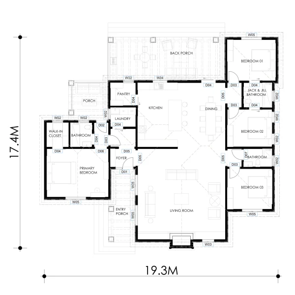 RMC44 4 Bedrooms house design floorpan