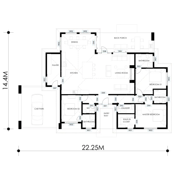 RMC45 3 bedroom house design floorplan RMC45 3 bedrooms house design floorplan