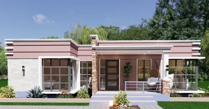 RMC48 Flat roof 3 bedroom house design E01 Flat hidden Roof 12.24M X 15.8M 3 Bedroom house design. RMC48