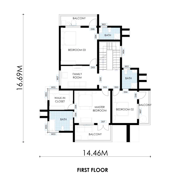 RMC53 4 bedroom flat roof maisonette house design first floor plan