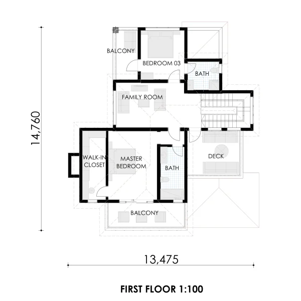 RMC55 3 Bedroom maisonette house design First floor plan RMC55 3 Bedroom maisonette house design First floor plan