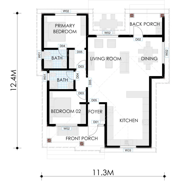 RMC62 2 bedrooms house design floorplan